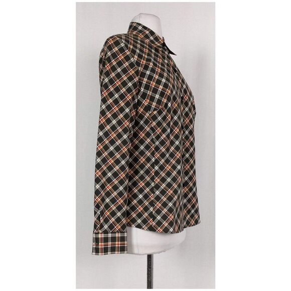 ✨Lafayette 148 - Grey & Orange Plaid Button Down Sz 4✨ - Picture 2 of 7